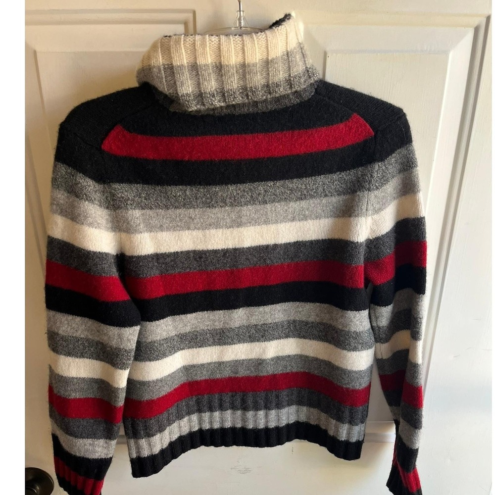 VTG Y2K 2002 Women's Chunky Knit 100% Lambswool Striped Turtleneck Sweater Large - Picture 6 of 6